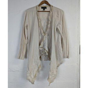 Romantic Boho Duster Lace Lagenlook Textured Beige Asymmetrical Hem Womens Small